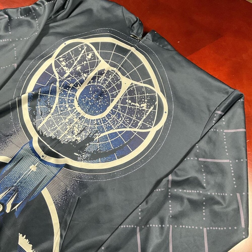 Destiny Graphic Navy Ghost Logo Sci-Fi Gamer Hoodie Full-Zip Jacket (XLarge)